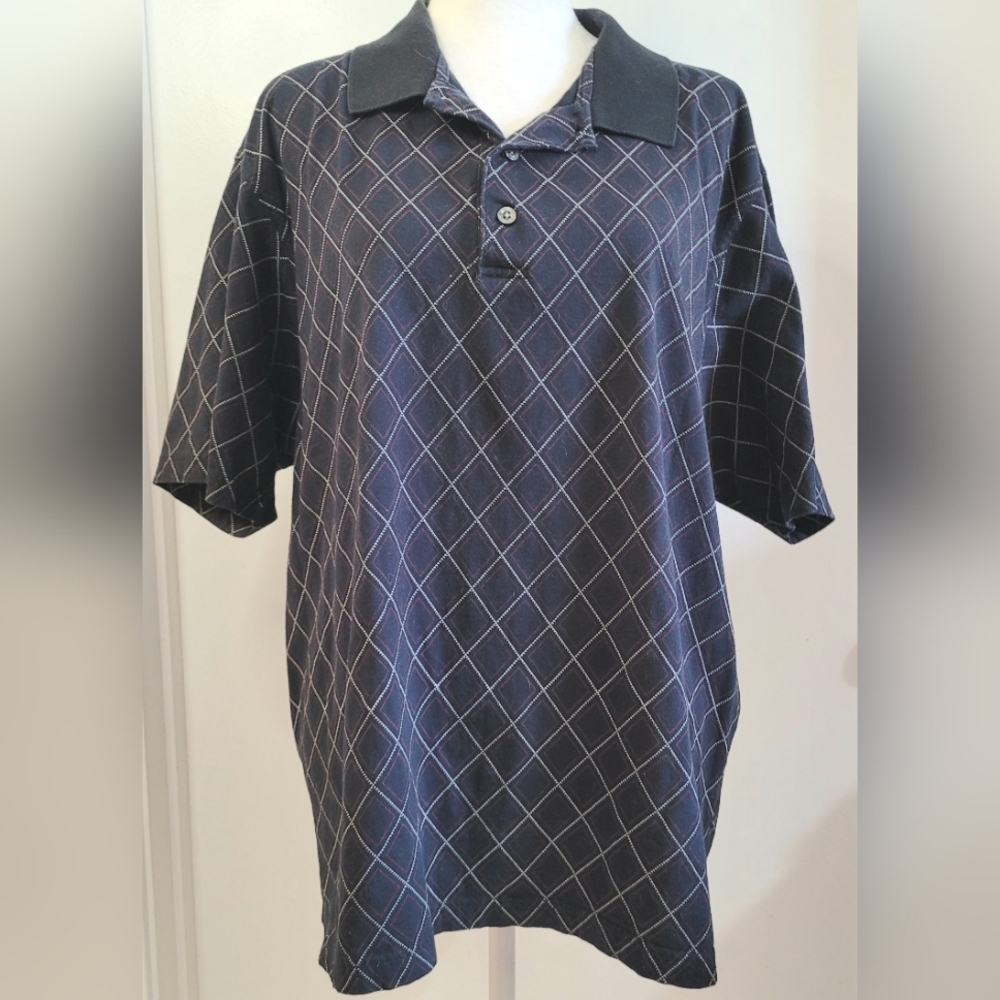 PGA TOUR Polo Shirt Blue Polyester Short Sleeve 3 Button w/Collar, Size XL